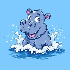 Fototapeta premium Happy Hippo Splashing in a River. Vector Icon Illustration. Animal Nature Icon Concept Isolated Premium Vector. 
