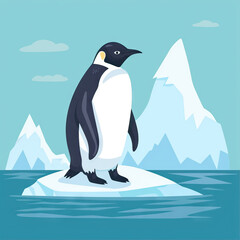 Penguin Polar Shore Arctic. Vector Icon Illustration. Animal Nature Icon Concept Isolated Premium Vector. 
