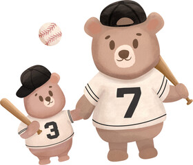 baseball bears clipart Sport game father and son bears baseball players sticker textile design clipart father's day digital paper softball baseball bat print cute bears png transparent background