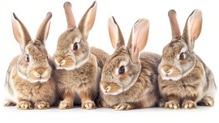 Fototapeta na wymiar Four cute adorable bunnies on a white background