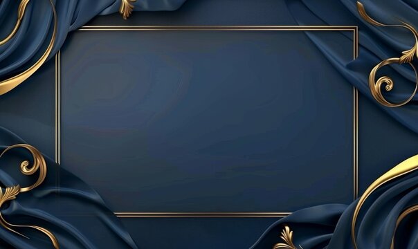 gold frame on a blue background with scroll Generative AI