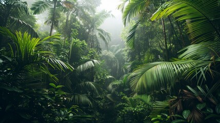 Naklejka premium A tropical rainforest, characterized by towering trees and dense greenery