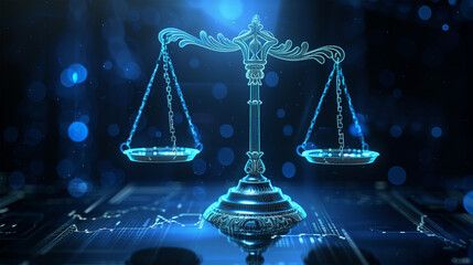 Balanced Scales Representing Law and Equality, Symbol of Justic, Digital Background.