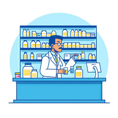 Pharmacist Dispensing Medication - Pharmacy. Vector Icon Illustration. Job Icon Concept Isolated Premium Vector.  - obrazy, fototapety, plakaty