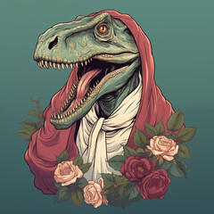 Feminine AI Tyrannosaurus Rex images, retro pin up poster, Dinosaurs as people. Anthropomorphism