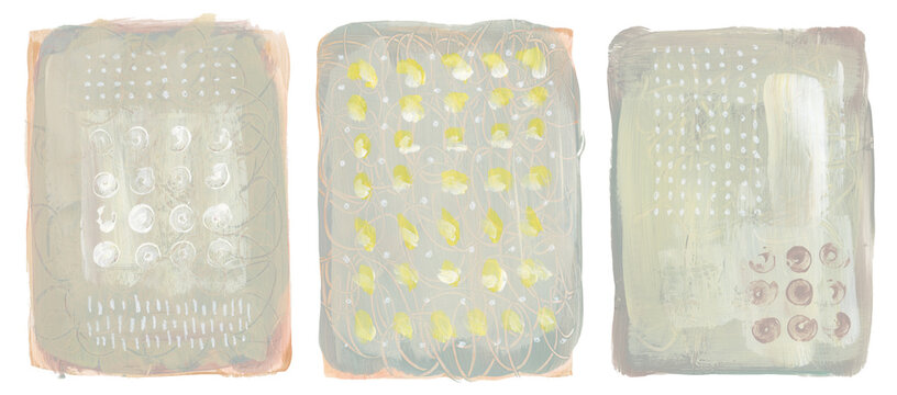 Art geometric Acrylic smear painting blot frame. Abstract texture beige neutral color stain on white background.