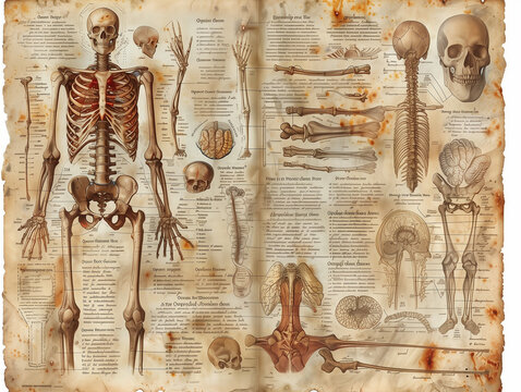 An ancient textbook of anatomy with drawings, the first studies of the human body
