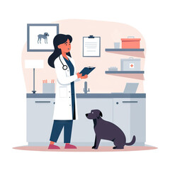 Veterinarian Examining Pet - Clinic. Vector Icon Illustration. Job Icon Concept Isolated Premium Vector. 