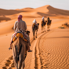 Desert Camel Caravan Journey Through Sandy Dunes