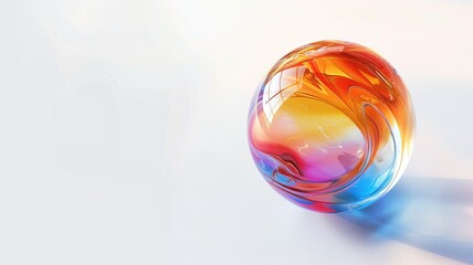A colorful glass orb reflects creativity and imagination with its vibrant swirls
