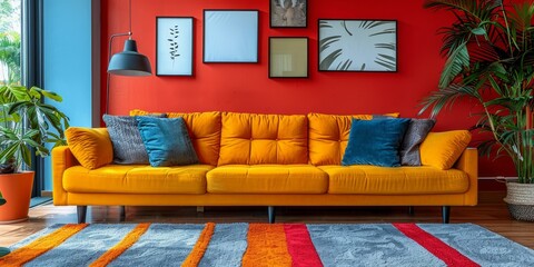Minimalist Living Room Scene with Sofa, Plant, and Lamp Generative AI