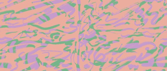 Seamless abstract textured pattern. Pink, green, violet. Digital brush strokes texture. Lines. Design for textile fabrics, wrapping paper, background, wallpaper, cover.