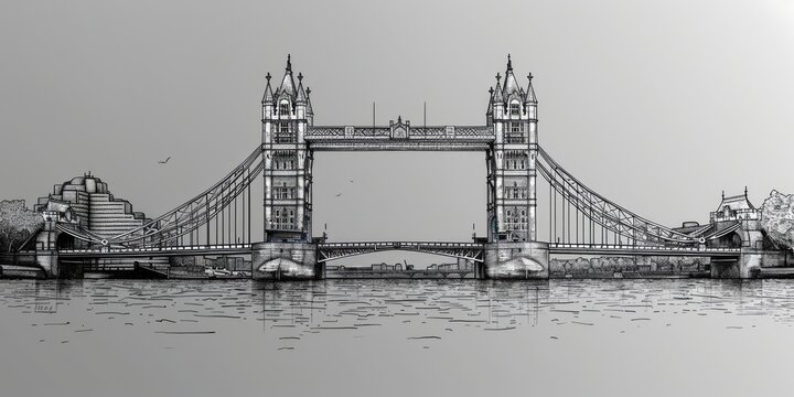 Single Line Drawing of Tower Bridge in London - A Unique Landmark Concept Generative AI