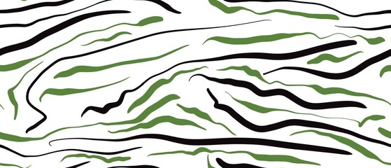 Seamless abstract pattern. Simple background with black, green, white texture. Lines. Digital brush strokes background. Design for textile fabrics, wrapping paper, background, wallpaper, cover.