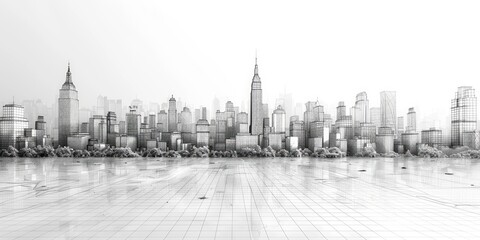 Modern City Sketch on White Background Generative AI