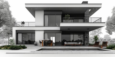 White Background House Drawing for Isolation Generative AI - obrazy, fototapety, plakaty