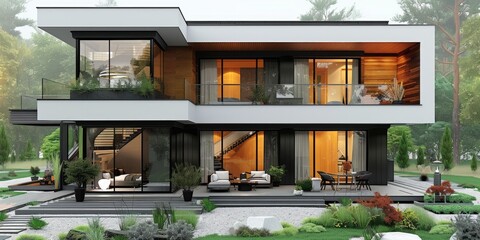 Stylish Modern Family Home in Abstract Art Design Generative AI
