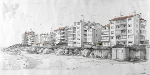 Hand-drawn Houses Isolated on White Background Generative AI