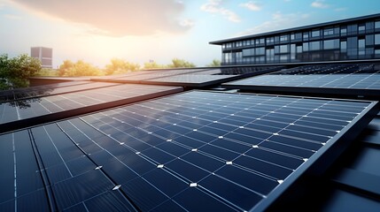Solar Panels Against The Deep Blue Sky