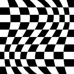Black and white seamless checker pattern vector illustration. Wavy chess board. Abstract checkered checkerboard for game. Grid geometric square shape. Race flag. Retro mosaic floor - obrazy, fototapety, plakaty