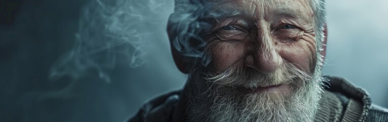 Bearded Man in Hoodie Smoking Cigarette