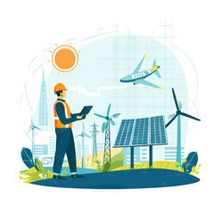Sustainable Energy Engineer Designing Renewable Power Systems - Energy Firm. Vector Icon Illustration. Job Icon Concept Isolated Premium Vector. 