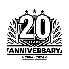 20 years anniversary celebration shield design template. 20th anniversary logo. Vector and illustration. - obrazy, fototapety, plakaty