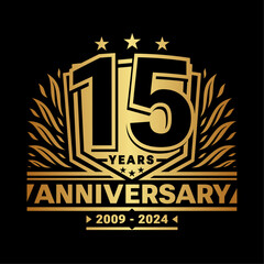 15 years anniversary celebration shield design template. 15th anniversary logo. Vector and illustration.