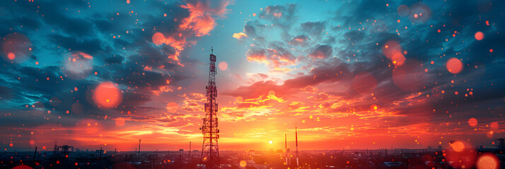 A picture of a cell phone tower against a backdrop,
Silhouette of cellphone tower in twilight time.With copy space






