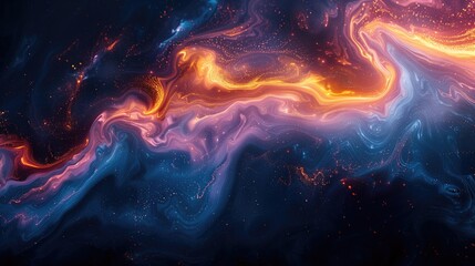 Vibrant digital art with swirling marbled colors in blue, purple, orange, yellow. Mesmerizing...