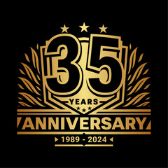 Fototapeta premium 35 years anniversary celebration shield design template. 35th anniversary logo. Vector and illustration.