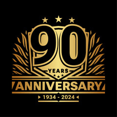 90 years anniversary celebration shield design template. 90th anniversary logo. Vector and illustration.