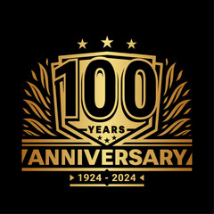100 years anniversary celebration shield design template. 100th anniversary logo. Vector and illustration.
