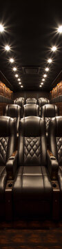 armchairs in a home theater with brown leather upholstery and cupholders