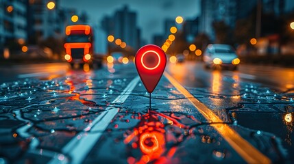 Two digital pins on map showing location for future transport logistics. Concept Transport Logistics, Digital Pins, Map Location, Future Planning