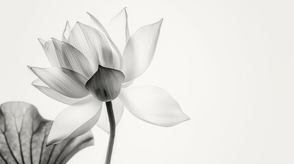 Image of a beautiful lotus in x-ray style, art frame, black & white, flower
