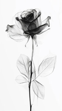 Image of a beautiful rose in x-ray style, art frame, black & white, flower