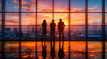Fototapeta na wymiar Business professionals in silhouette discussion at urban airport under sunset backdrop. Concept Silhouette, Business Professionals, Urban Airport, Sunset Backdrop, Discussion