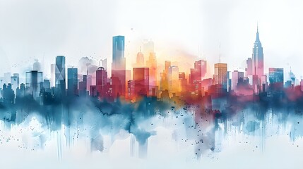 Fototapeta na wymiar Abstract Watercolor Cityscape Poster Illustrating Urban Sustainability and Development. Concept Cityscape Illustration, Urban Sustainability, Watercolor Art, Abstract Poster, Development Concept