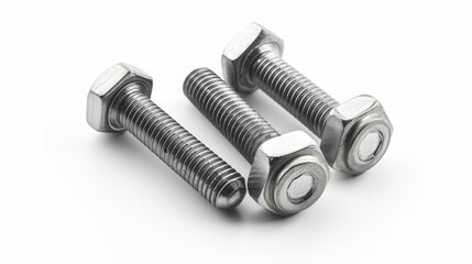 metal bolts on white background.