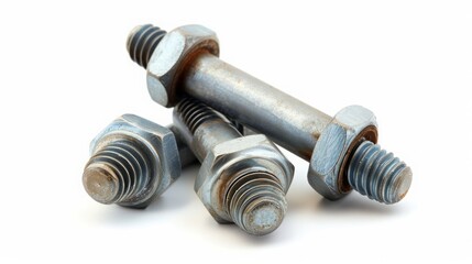 metal bolts on white background.
