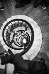 Paris, France - Dec. 28 2022: The spiral stairways in the Arc de Triomph in Paris