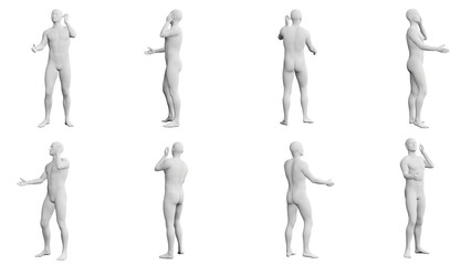Athletic Young Man Talking on the Phone, multiple views (side, front, back), 360 degrees rotation. - obrazy, fototapety, plakaty
