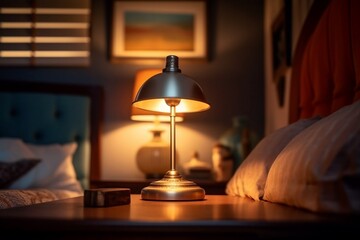 Cozy Bedroom with Lamp on Nightstand and Bed
