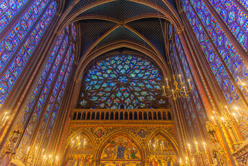 Paris, France - Dec 27 2022: The rose window of Saint Chapelle in Paris