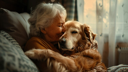 A heartwarming portrait of a woman with her pet showcasing a special bond and unconditional love.