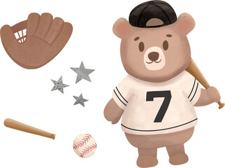 baseball bears clipart Sport game son bear baseball players sticker textile design clipart digital paper softball baseball bat print cute bears png transparent background