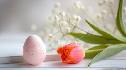 Obraz na płótnie Canvas boiled egg and tulip on a white background.