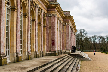 Versailles, France - Dec. 28 2022: The pink colonne gallery in Grand Trianon of Versailles Palace