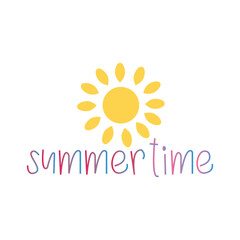 enjoy bright summer sticker, sun, lettering enjoy summer. A sign in the form of a sun with a handwritten inscription enjoy summer. Vector illustration.
